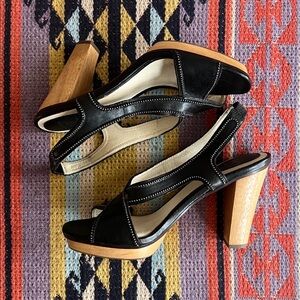 Frye “Gerry” size 9 with Metal Beads, Wooden High Heel Sandals